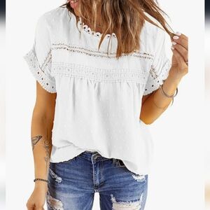 Womens Lace Crochet Chiffon Blouse Top
